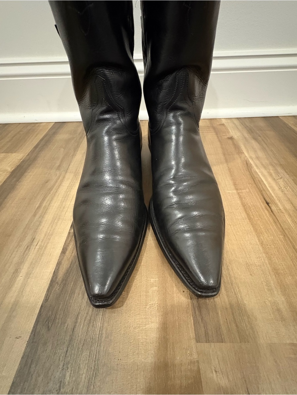 Vintage Lucchese Black Snip-Toe Western Boots